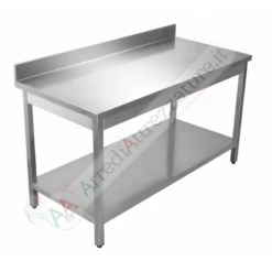 Tavolo Da Lavoro Professionale In Acciaio Inox 70x70x90h Con Alzatina - Ideale Per Cucina, Ristorazione E Laboratori