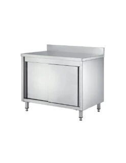 Tavolo Inox Armadiato Alzatina E Ante Scorrevoli 2000x700x950(h) Mm